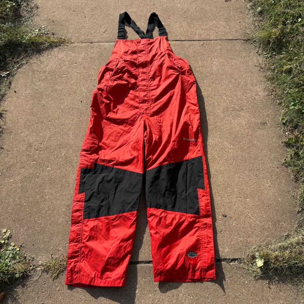 Columbia PFG Omni-Tech Bib Overalls Mens Large Red Black Waterproof